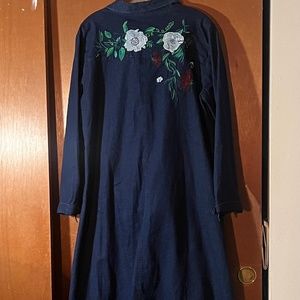 Long, "REBORN"  Denim Duster for Women...Long Sleeves..Front Buttons